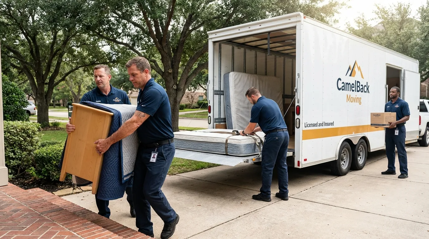 Crew loading residential truck for cross-state move from Barnesville, OH